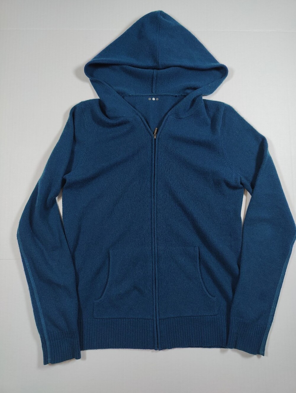 Three Dots Women's 100% Cashmere Teal Hooded Full Zip Sweater Size M